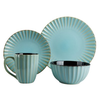 Modern Embossed Colored Ceramic Dinner Salad Plate Cereal Bowl Reactive Glaze,