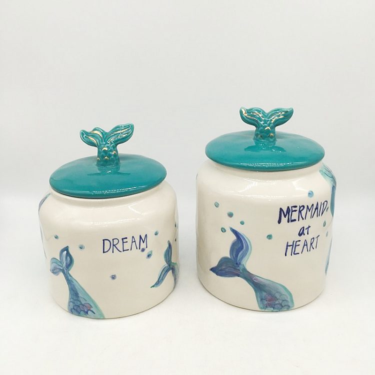 Whale tail handmade earthenware container