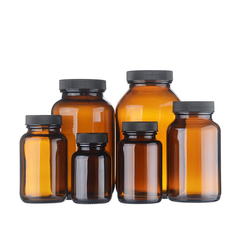 300ml 400ml 500ml wide mouth Medicinal amber glass bottle can be